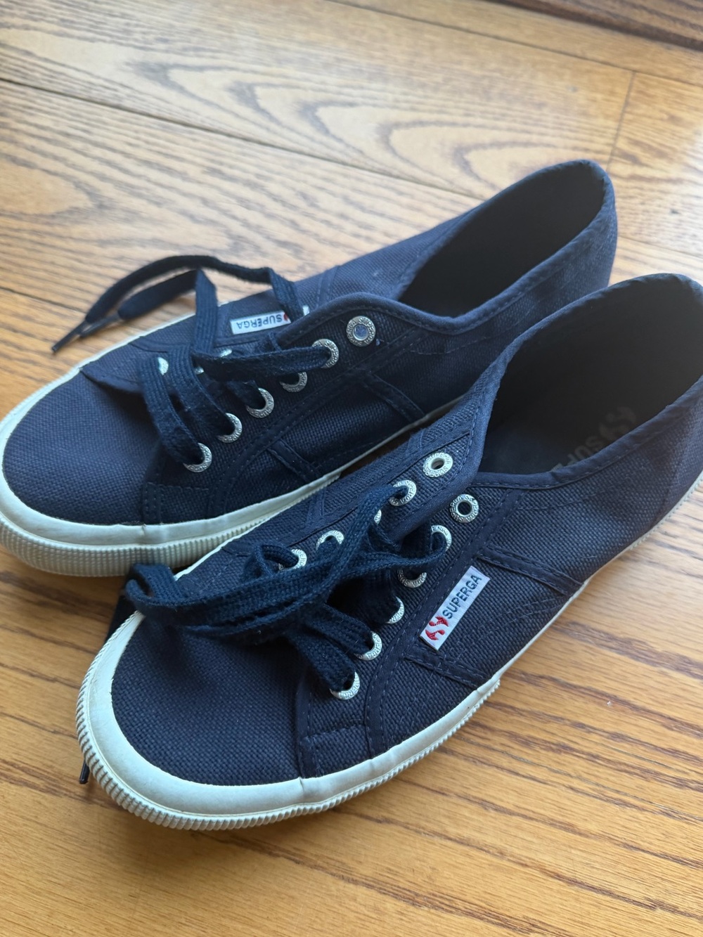 Superga Navy Canvas Low-Top Sneakers with Cream Trim